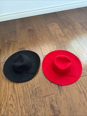 Women's Wide Brim Felt Hat - Red and Black